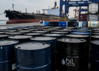 Oil barrels at a port