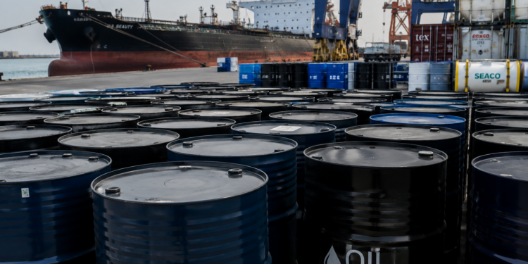 Oil barrels at a port