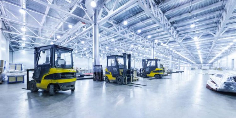 Forklift in a warehouse