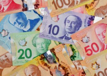 Pile of Canadian dollar bills in various denominations