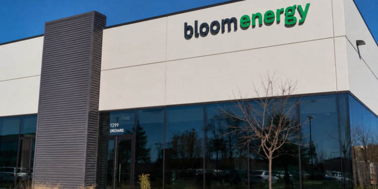 Bloom Energy logo displayed on the exterior of a modern office building