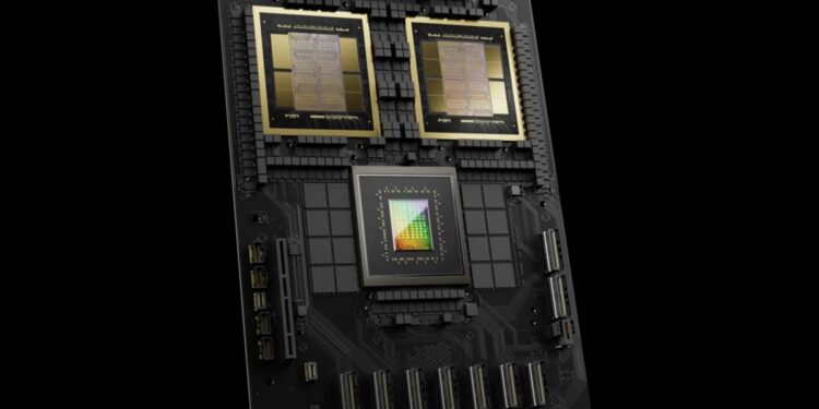 NVIDIA Grace Blackwell compute board coordinating component flows across GPUs, CPUs, and HBM memory packages forms the foundation of NVIDIA's cuOpt and Palantir Foundry supply chain allocation system.