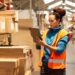 warehouse worker takes inventory in storage room