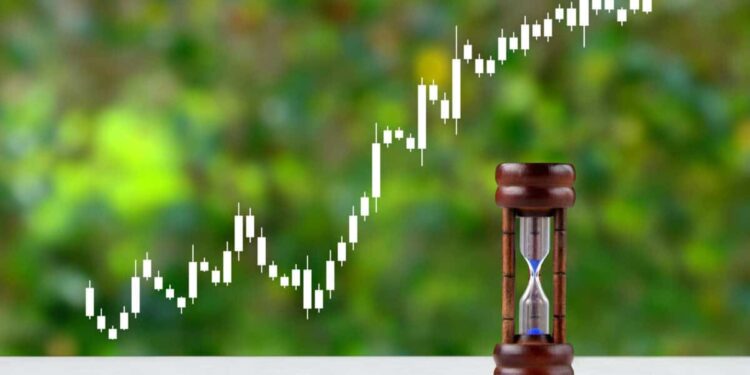 Hourglass and stock price chart